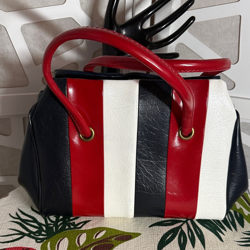 Vintage Red, White, and Blue Vinyl Handbag